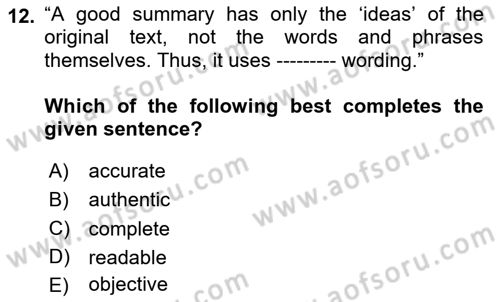 Communication Skills And Academic Reporting 1 Dersi 2024 - 2025 Yılı (Final) Dönem Sonu Sınav Soruları 12. Soru