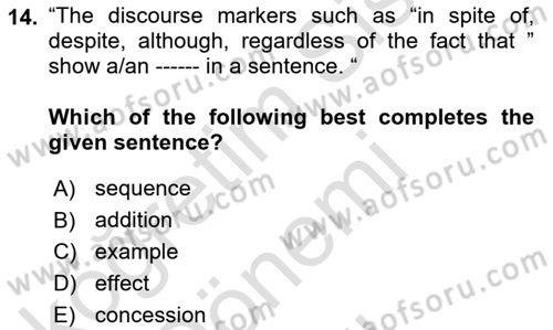 Communication Skills And Academic Reporting 1 Dersi 2024 - 2025 Yılı (Final) Dönem Sonu Sınav Soruları 14. Soru