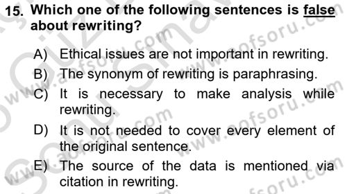 Communication Skills And Academic Reporting 1 Dersi 2024 - 2025 Yılı (Final) Dönem Sonu Sınav Soruları 15. Soru