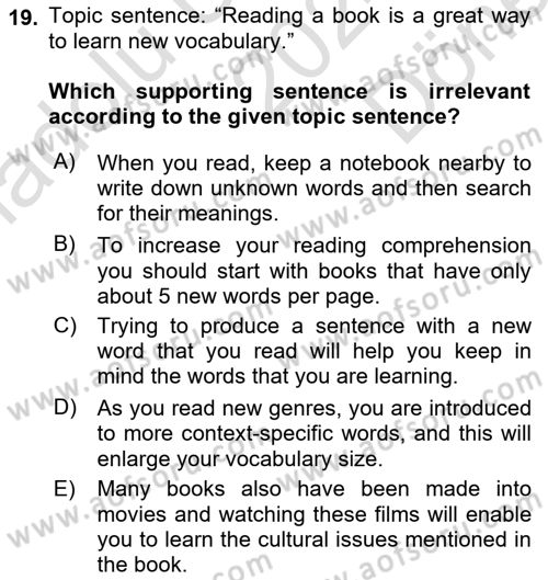 Communication Skills And Academic Reporting 1 Dersi 2024 - 2025 Yılı (Final) Dönem Sonu Sınav Soruları 19. Soru