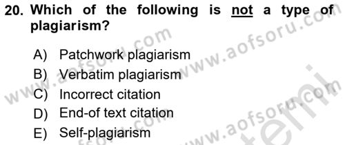 Communication Skills And Academic Reporting 1 Dersi 2024 - 2025 Yılı (Final) Dönem Sonu Sınav Soruları 20. Soru