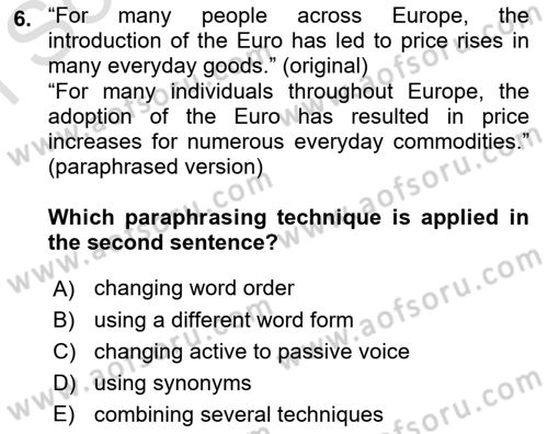 Communication Skills And Academic Reporting 1 Dersi 2024 - 2025 Yılı (Final) Dönem Sonu Sınav Soruları 6. Soru