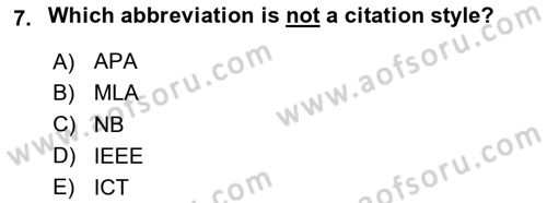 Communication Skills And Academic Reporting 1 Dersi 2024 - 2025 Yılı (Final) Dönem Sonu Sınav Soruları 7. Soru