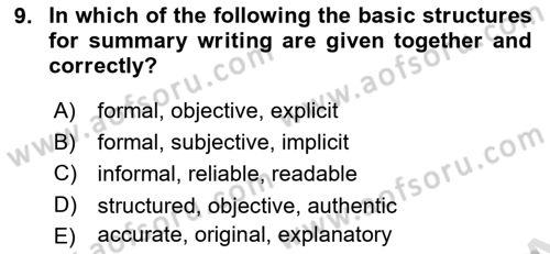 Communication Skills And Academic Reporting 1 Dersi 2024 - 2025 Yılı (Final) Dönem Sonu Sınav Soruları 9. Soru