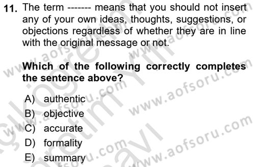 Communication Skills And Academic Reporting 1 Dersi 2024 - 2025 Yılı Yaz Okulu Sınav Soruları 11. Soru