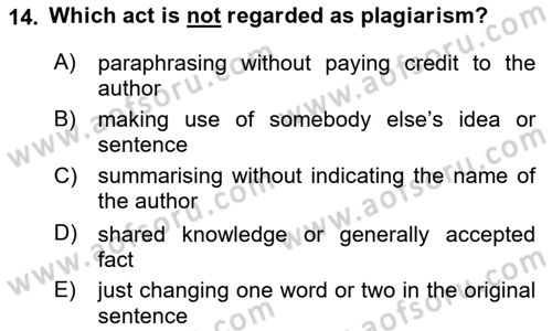 Communication Skills And Academic Reporting 1 Dersi 2024 - 2025 Yılı Yaz Okulu Sınav Soruları 14. Soru