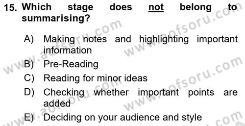 Communication Skills And Academic Reporting 1 Dersi 2024 - 2025 Yılı Yaz Okulu Sınav Soruları 15. Soru