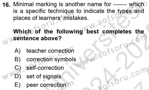 Communication Skills And Academic Reporting 1 Dersi 2024 - 2025 Yılı Yaz Okulu Sınav Soruları 16. Soru