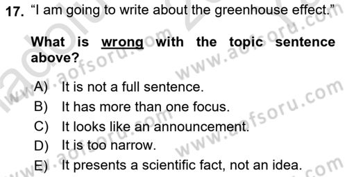 Communication Skills And Academic Reporting 1 Dersi 2024 - 2025 Yılı Yaz Okulu Sınav Soruları 17. Soru