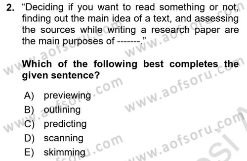 Communication Skills And Academic Reporting 1 Dersi 2024 - 2025 Yılı Yaz Okulu Sınav Soruları 2. Soru