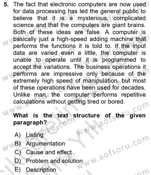 Communication Skills And Academic Reporting 1 Dersi 2024 - 2025 Yılı Yaz Okulu Sınav Soruları 5. Soru