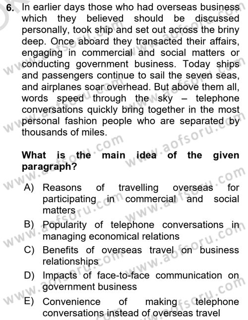 Communication Skills And Academic Reporting 1 Dersi 2024 - 2025 Yılı Yaz Okulu Sınav Soruları 6. Soru