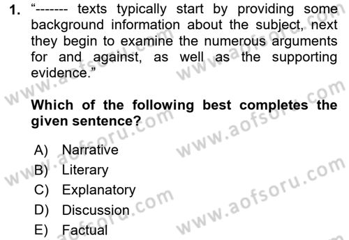 Communication Skills And Academic Reporting 1 Dersi 2025 - 2026 Yılı (Vize) Ara Sınav Soruları 1. Soru