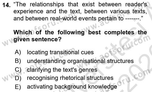 Communication Skills And Academic Reporting 1 Dersi 2025 - 2026 Yılı (Vize) Ara Sınav Soruları 14. Soru