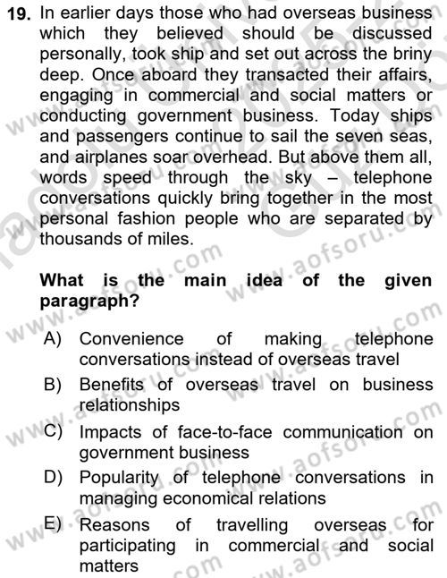 Communication Skills And Academic Reporting 1 Dersi 2025 - 2026 Yılı (Vize) Ara Sınav Soruları 19. Soru