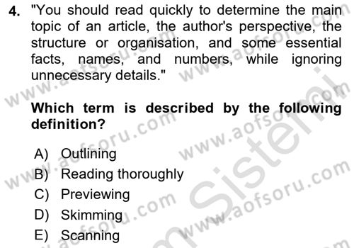 Communication Skills And Academic Reporting 1 Dersi 2025 - 2026 Yılı (Vize) Ara Sınav Soruları 4. Soru