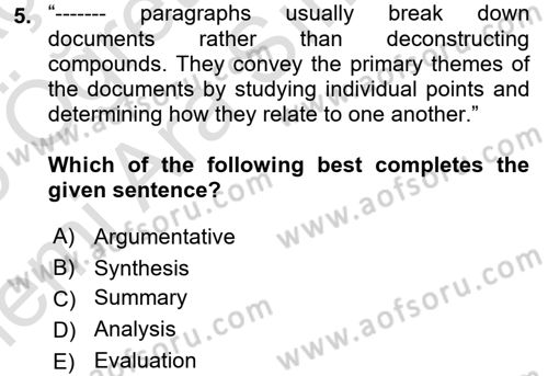 Communication Skills And Academic Reporting 1 Dersi 2025 - 2026 Yılı (Vize) Ara Sınav Soruları 5. Soru