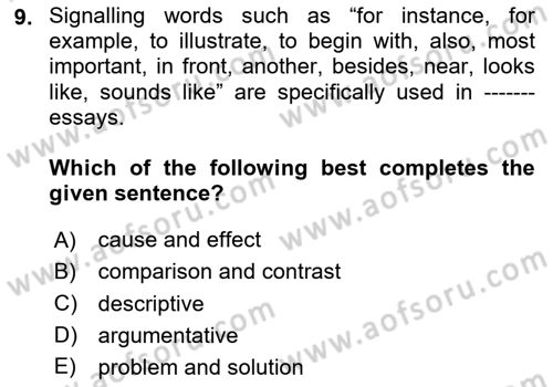 Communication Skills And Academic Reporting 1 Dersi 2025 - 2026 Yılı (Vize) Ara Sınav Soruları 9. Soru