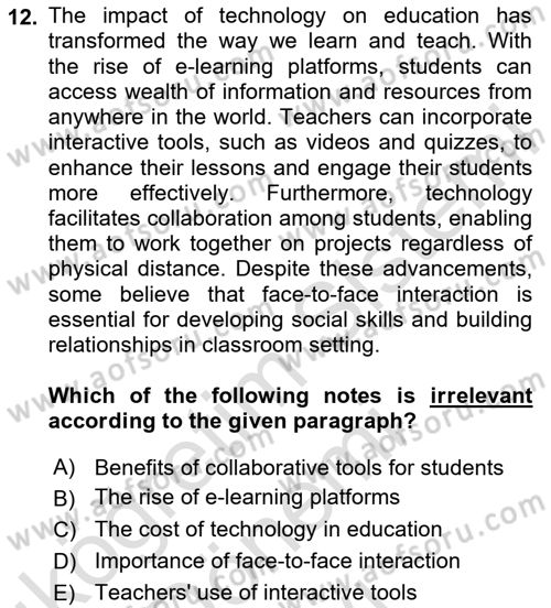 Communication Skills And Academic Reporting 1 Dersi 2025 - 2026 Yılı (Final) Dönem Sonu Sınav Soruları 12. Soru