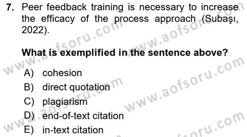 Communication Skills And Academic Reporting 1 Dersi 2025 - 2026 Yılı (Final) Dönem Sonu Sınav Soruları 7. Soru