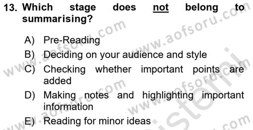 Communication Skills And Academic Reporting 1 Dersi 2025 - 2026 Yılı Yaz Okulu Sınav Soruları 13. Soru