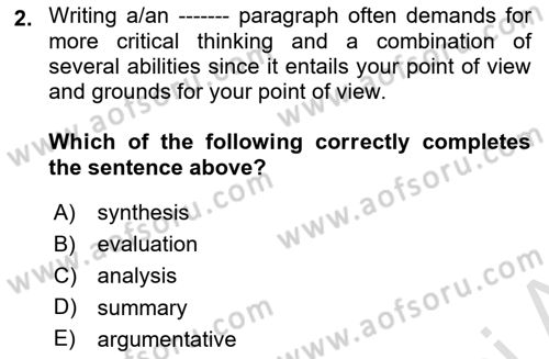 Communication Skills And Academic Reporting 1 Dersi 2025 - 2026 Yılı Yaz Okulu Sınav Soruları 2. Soru