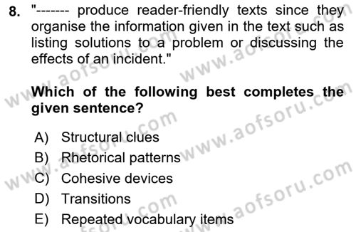 Communication Skills And Academic Reporting 1 Dersi 2025 - 2026 Yılı Yaz Okulu Sınav Soruları 8. Soru