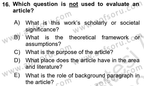 Communication Skills And Academic Reporting 2 Dersi 2022 - 2023 Yılı Yaz Okulu Sınav Soruları 16. Soru