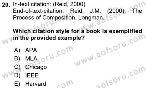 Communication Skills And Academic Reporting 2 Dersi 2022 - 2023 Yılı Yaz Okulu Sınav Soruları 20. Soru