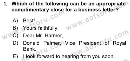 Communication Skills And Academic Reporting 2 Dersi 2023 - 2024 Yılı (Vize) Ara Sınav Soruları 1. Soru