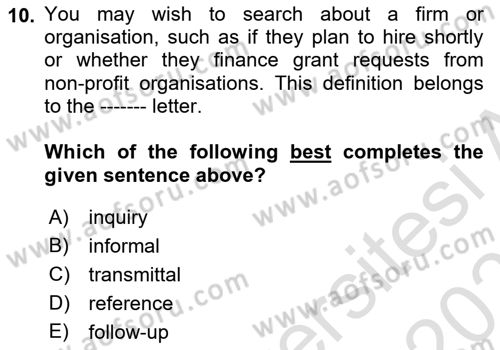 Communication Skills And Academic Reporting 2 Dersi 2023 - 2024 Yılı (Vize) Ara Sınav Soruları 10. Soru