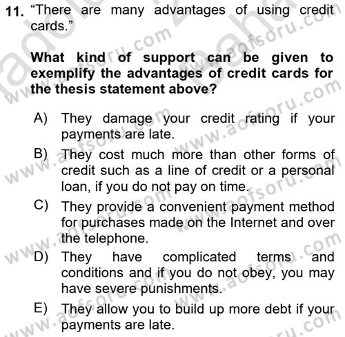 Communication Skills And Academic Reporting 2 Dersi 2023 - 2024 Yılı (Vize) Ara Sınav Soruları 11. Soru