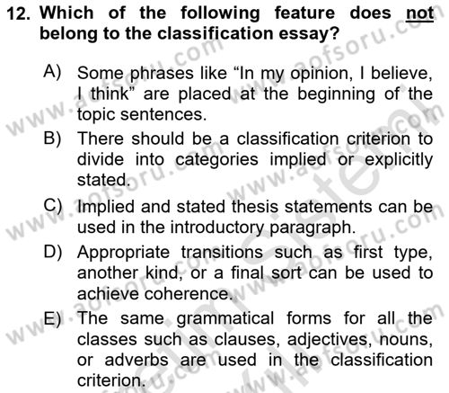 Communication Skills And Academic Reporting 2 Dersi 2023 - 2024 Yılı (Vize) Ara Sınav Soruları 12. Soru
