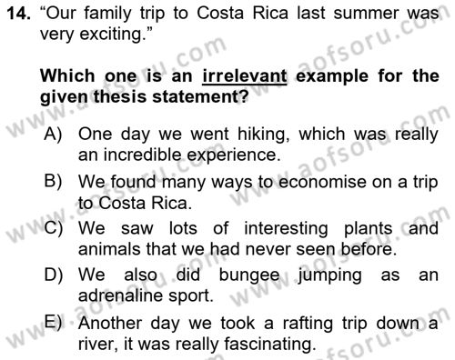 Communication Skills And Academic Reporting 2 Dersi 2023 - 2024 Yılı (Vize) Ara Sınav Soruları 14. Soru