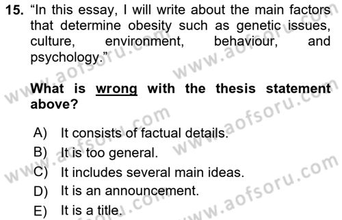 Communication Skills And Academic Reporting 2 Dersi 2023 - 2024 Yılı (Vize) Ara Sınav Soruları 15. Soru