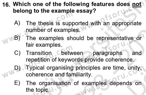Communication Skills And Academic Reporting 2 Dersi 2023 - 2024 Yılı (Vize) Ara Sınav Soruları 16. Soru