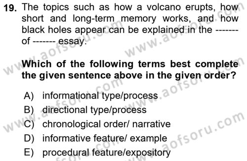 Communication Skills And Academic Reporting 2 Dersi 2023 - 2024 Yılı (Vize) Ara Sınav Soruları 19. Soru