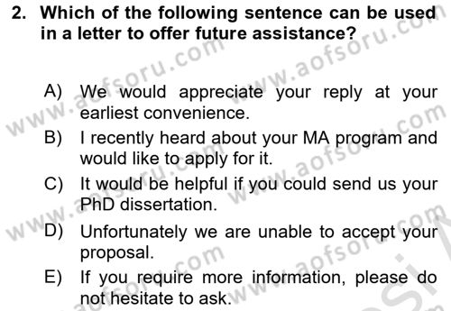 Communication Skills And Academic Reporting 2 Dersi 2023 - 2024 Yılı (Vize) Ara Sınav Soruları 2. Soru