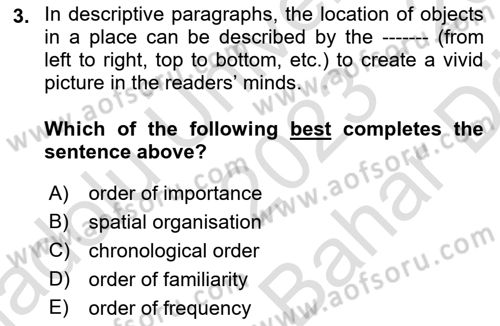 Communication Skills And Academic Reporting 2 Dersi 2023 - 2024 Yılı (Vize) Ara Sınav Soruları 3. Soru