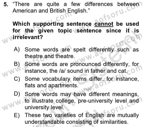 Communication Skills And Academic Reporting 2 Dersi 2023 - 2024 Yılı (Vize) Ara Sınav Soruları 5. Soru