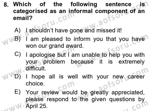 Communication Skills And Academic Reporting 2 Dersi 2023 - 2024 Yılı (Vize) Ara Sınav Soruları 8. Soru