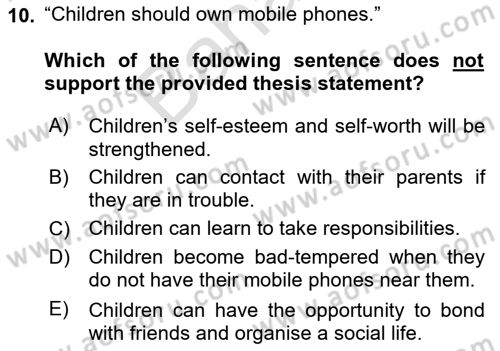 Communication Skills And Academic Reporting 2 Dersi 2023 - 2024 Yılı (Final) Dönem Sonu Sınav Soruları 10. Soru