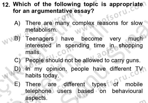 Communication Skills And Academic Reporting 2 Dersi 2023 - 2024 Yılı (Final) Dönem Sonu Sınav Soruları 12. Soru