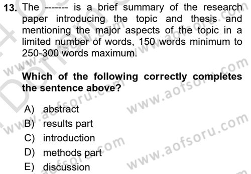 Communication Skills And Academic Reporting 2 Dersi 2023 - 2024 Yılı (Final) Dönem Sonu Sınav Soruları 13. Soru