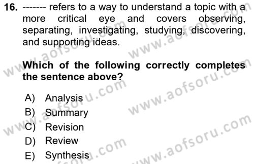 Communication Skills And Academic Reporting 2 Dersi 2023 - 2024 Yılı (Final) Dönem Sonu Sınav Soruları 16. Soru