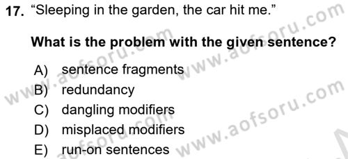 Communication Skills And Academic Reporting 2 Dersi 2023 - 2024 Yılı (Final) Dönem Sonu Sınav Soruları 17. Soru