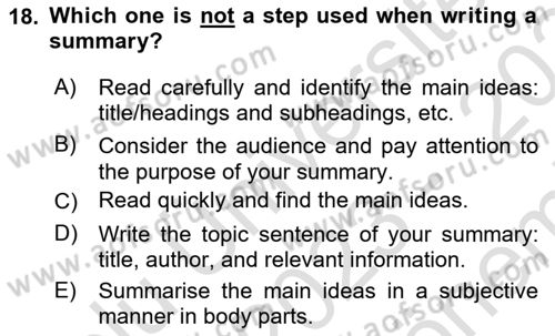 Communication Skills And Academic Reporting 2 Dersi 2023 - 2024 Yılı (Final) Dönem Sonu Sınav Soruları 18. Soru
