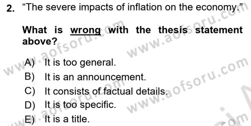Communication Skills And Academic Reporting 2 Dersi 2023 - 2024 Yılı (Final) Dönem Sonu Sınav Soruları 2. Soru