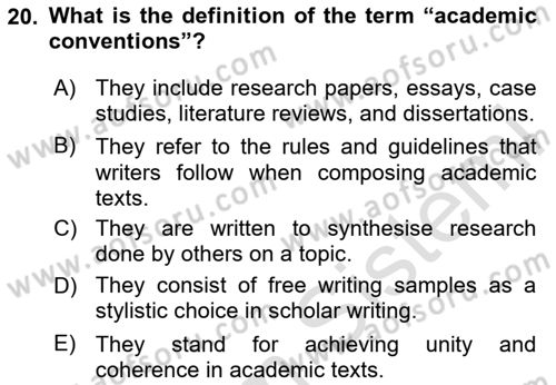 Communication Skills And Academic Reporting 2 Dersi 2023 - 2024 Yılı (Final) Dönem Sonu Sınav Soruları 20. Soru