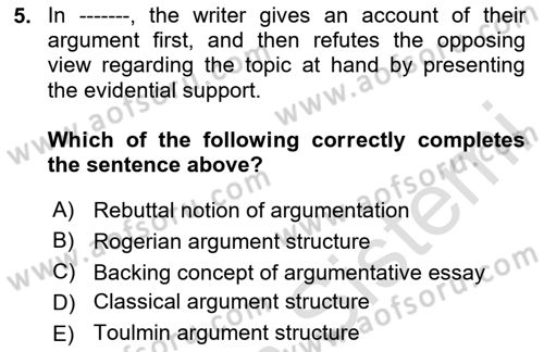 Communication Skills And Academic Reporting 2 Dersi 2023 - 2024 Yılı (Final) Dönem Sonu Sınav Soruları 5. Soru